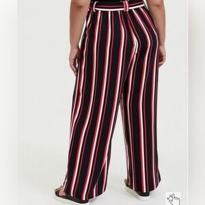 Black & Fuchsia Pink Stripe Challis Self Tie Wide Leg Pant